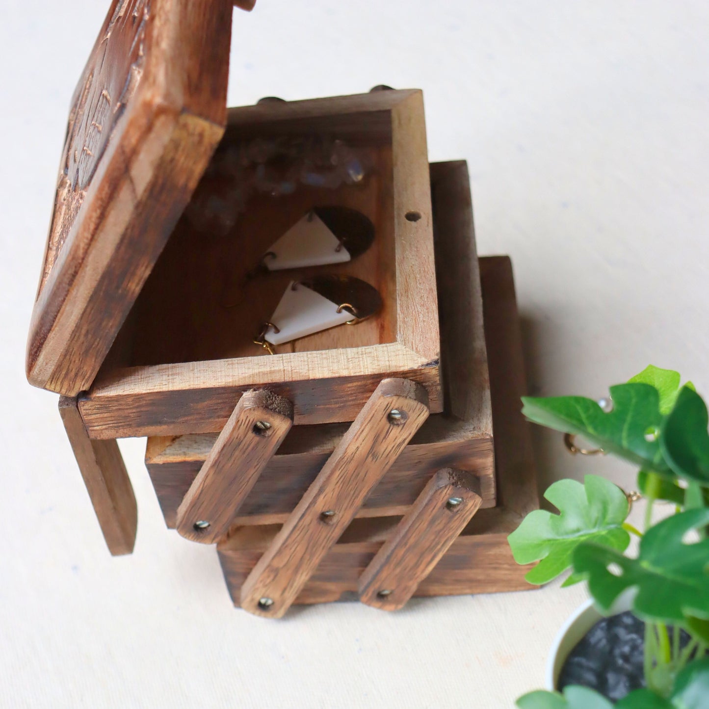 3 Drawer Folding Jewellery Box, Handmade Elephant Keepsake Organiser - Aksa Home Decor