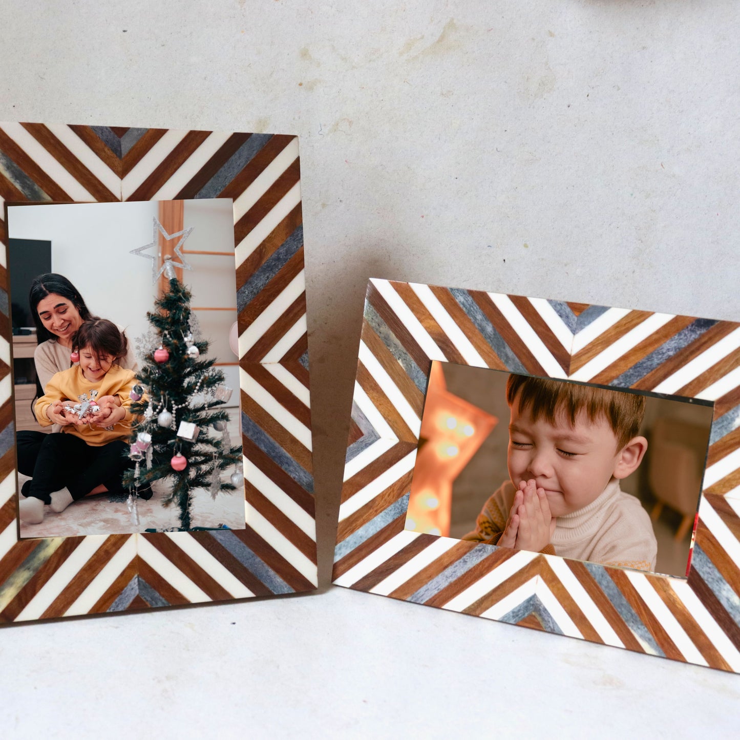 5" x 7" Photo Picture Frame, Grey White Brown, Tabletop Desk Display Nandi - Aksa Home Decor