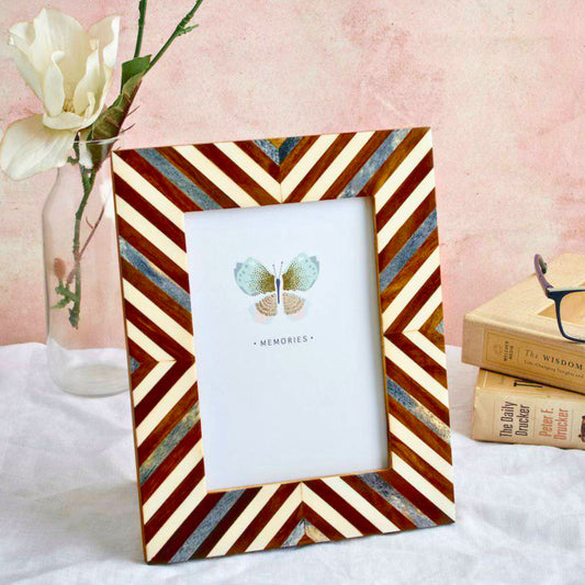 5" x 7" Photo Picture Frame, Grey White Brown, Tabletop Desk Display Nandi - Aksa Home Decor