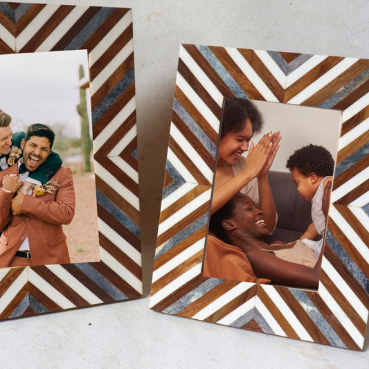 5" x 7" Photo Picture Frame, Grey White Brown, Tabletop Desk Display Nandi - Aksa Home Decor