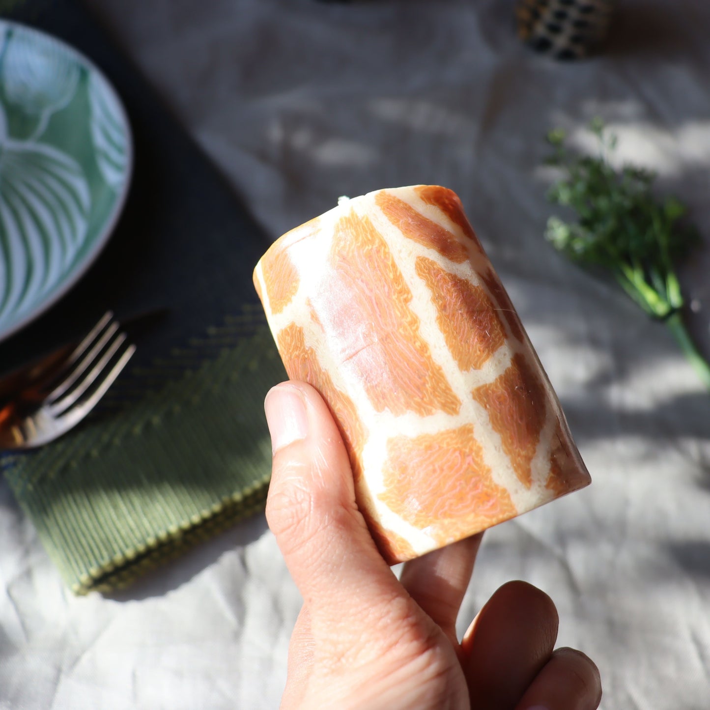 Animal Print Pillar Candles - Set of 3, Safari Jungle 7 cm, Fair Trade, Ethical - Aksa Home Decor