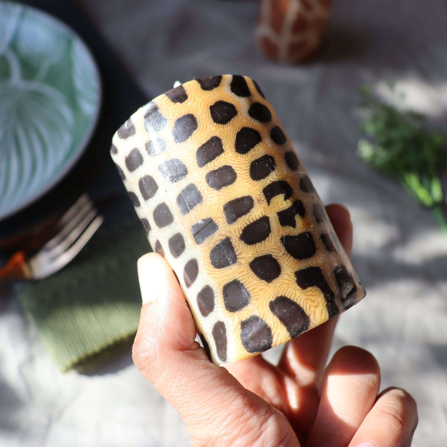Animal Print Pillar Candles - Set of 3, Safari Jungle 7 cm, Fair Trade, Ethical - Aksa Home Decor