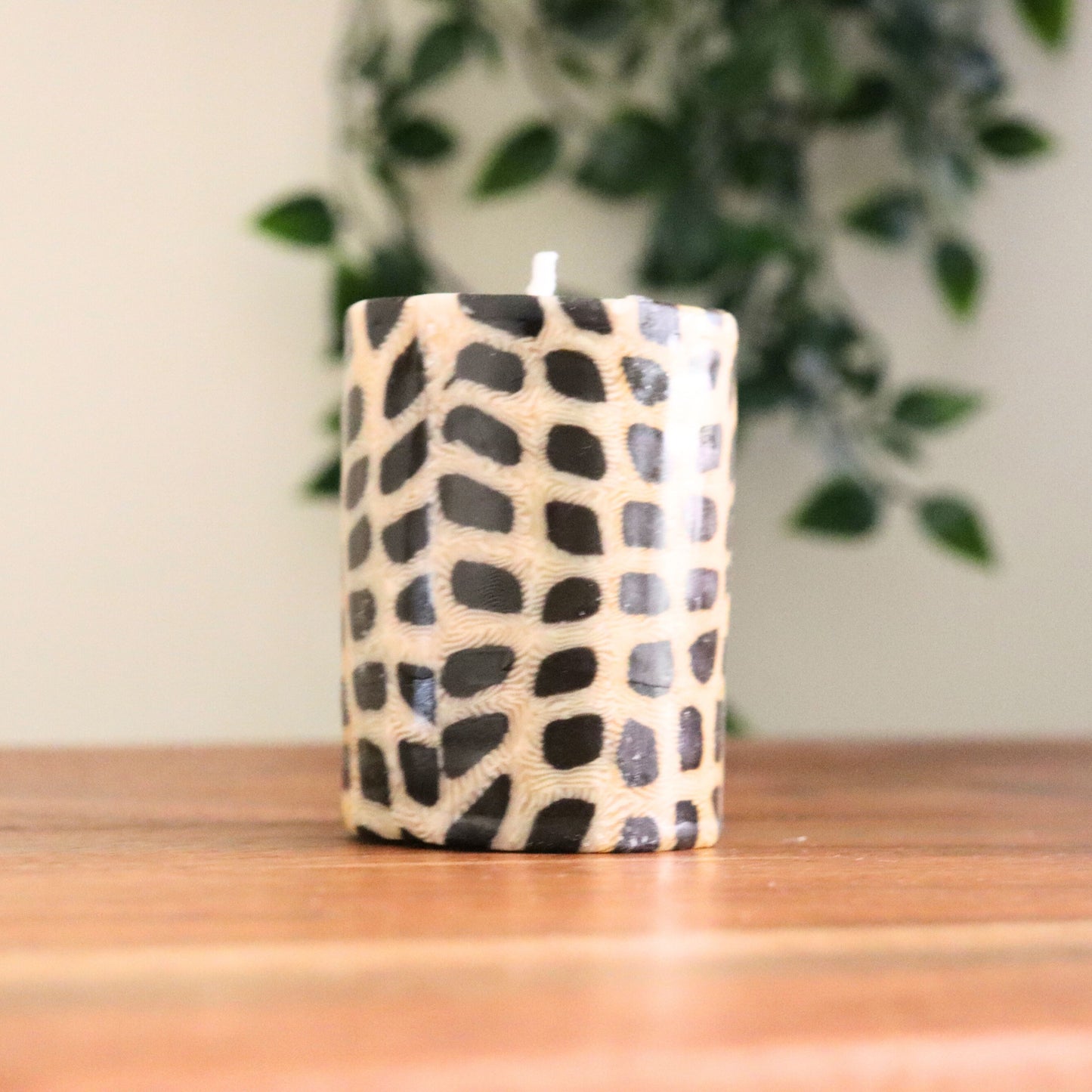 Animal Print Pillar Candles - Set of 3, Safari Jungle 7 cm, Fair Trade, Ethical - Aksa Home Decor