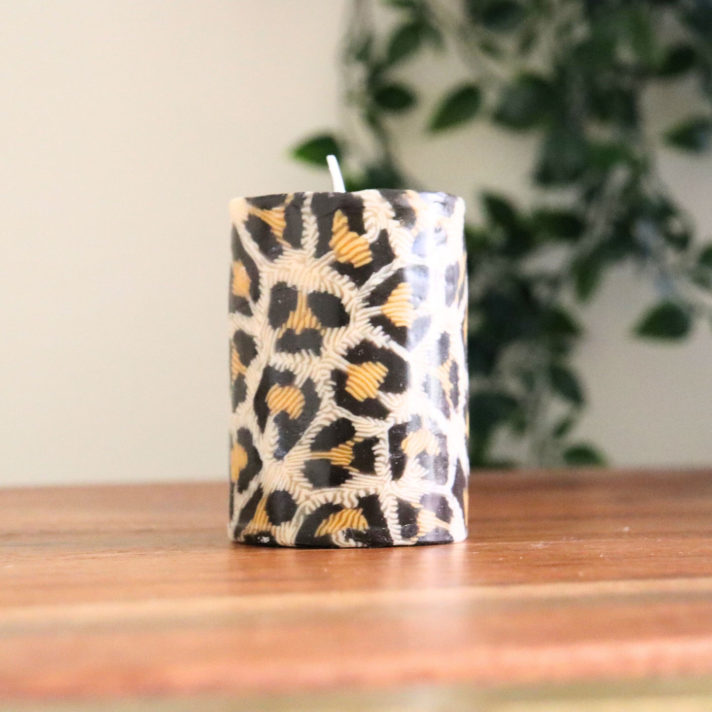 Animal Print Pillar Candles - Set of 3, Safari Jungle 7 cm, Fair Trade, Ethical - Aksa Home Decor