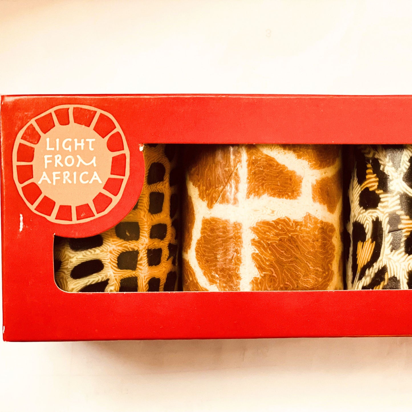 Animal Print Pillar Candles - Set of 3, Safari Jungle 7 cm, Fair Trade, Ethical - Aksa Home Decor