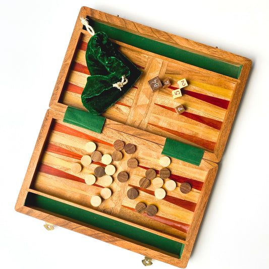 Backgammon Board Game Travel Wooden Set, Portable Handcrafted Strategy Game - Aksa Home Decor 