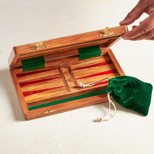 Backgammon Board Game Travel Wooden Set, Portable Handcrafted Strategy Game - Aksa Home Decor