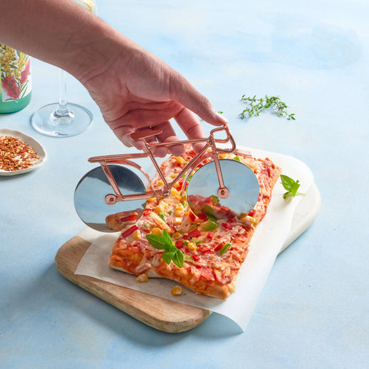 Bicycle Pizza Cutter, Stainless Steel Rose Gold, Handmade Novelty Kitchenware - Aksa Home Decor