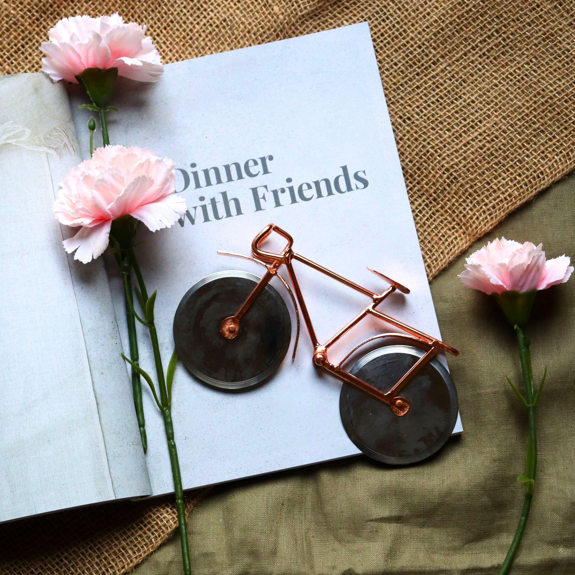 Bicycle Pizza Cutter, Stainless Steel Rose Gold, Handmade Novelty Kitchenware - Aksa Home Decor