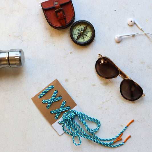 Fashion Shoelaces Blue with Orange Aglet, Men's Shoe laces Coloured - Aksa Home Decor