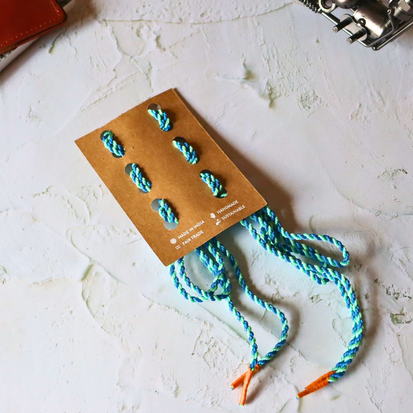Blue & White Braided Shoelaces with Orange Aglet, Coloured Shoestrings - Aksa Home Decor