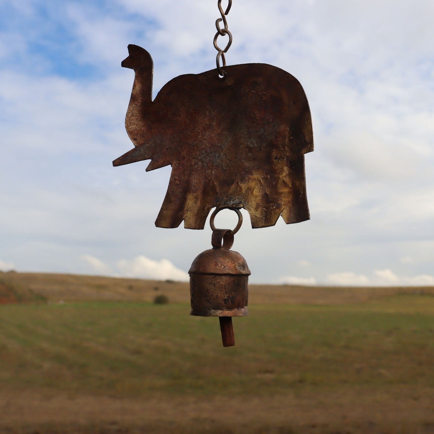 Elephant Decorative Chime with Bell, Rustic Hand-tuned Recycled Metal - Aksa Home Decor