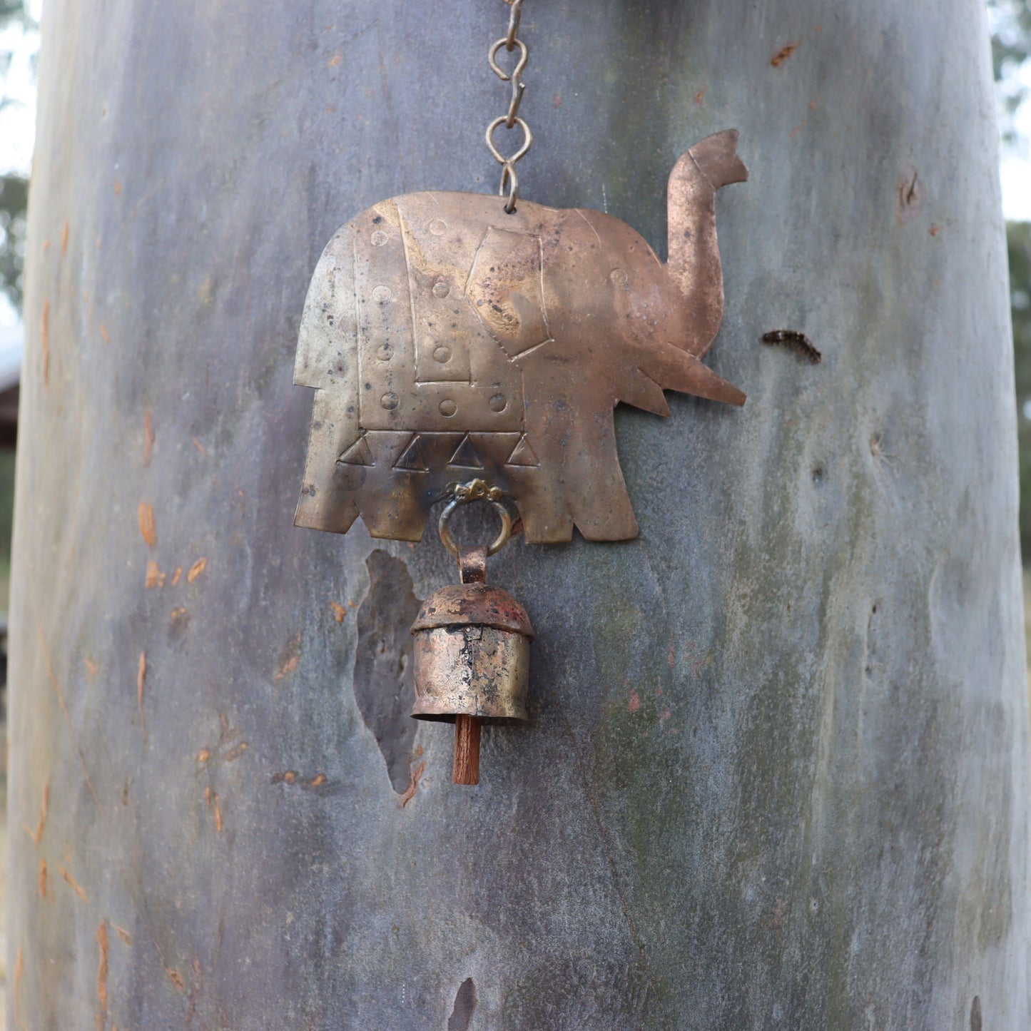 Elephant Decorative Chime with Bell, Rustic Hand-tuned Recycled Metal - Aksa Home Decor 