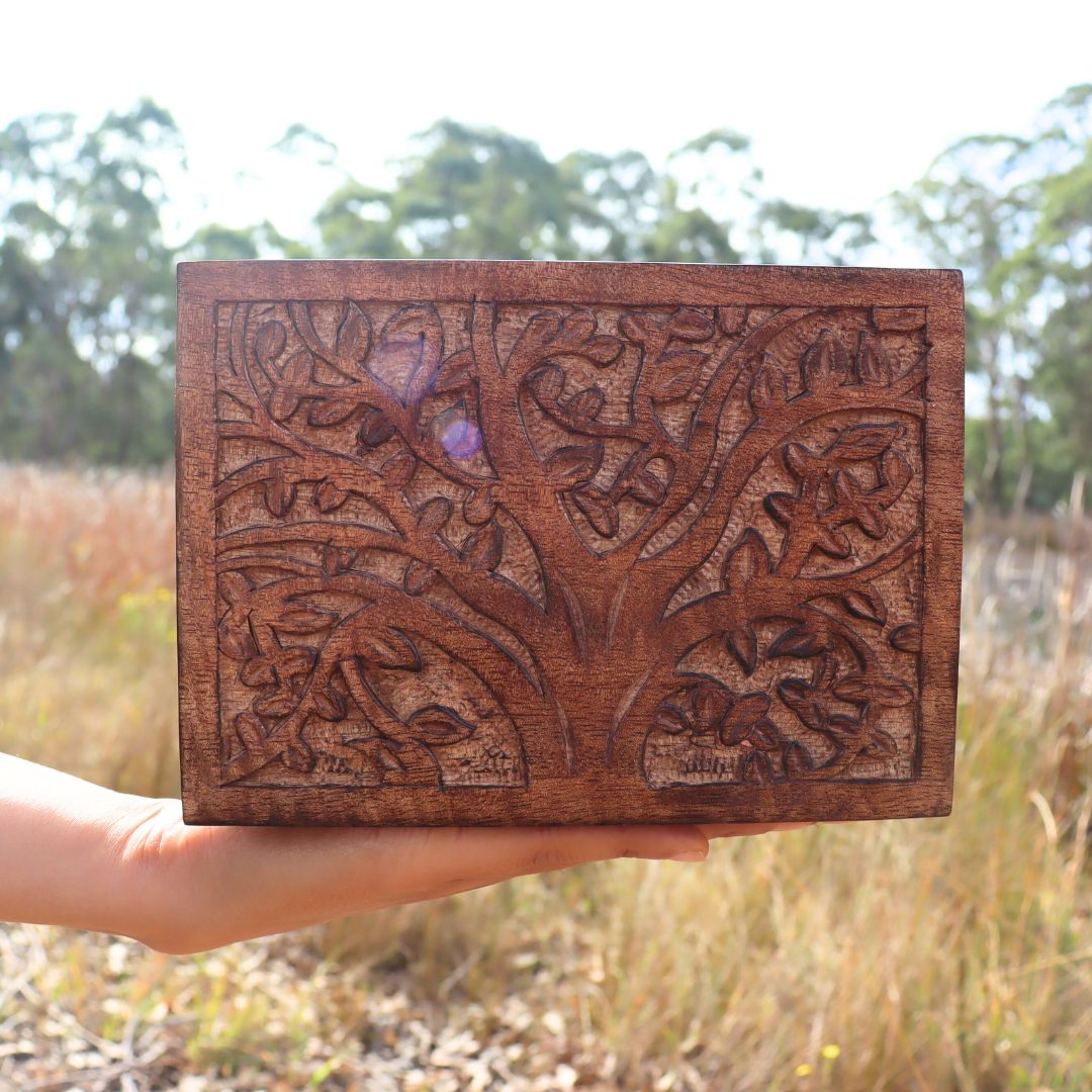 Tree of Life Wood Jewellery Keepsake Box - Rectangle, Compartment, Medium - Aksa Home Decor 