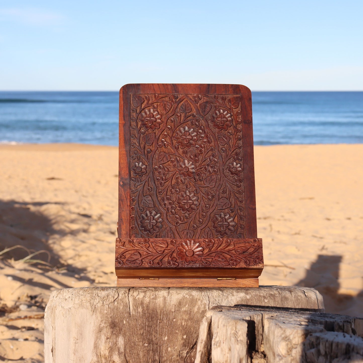 Floral Tablet Wooden Stand Holder, Countertop Meal Recipe Book Rest - Aksa Home Decor