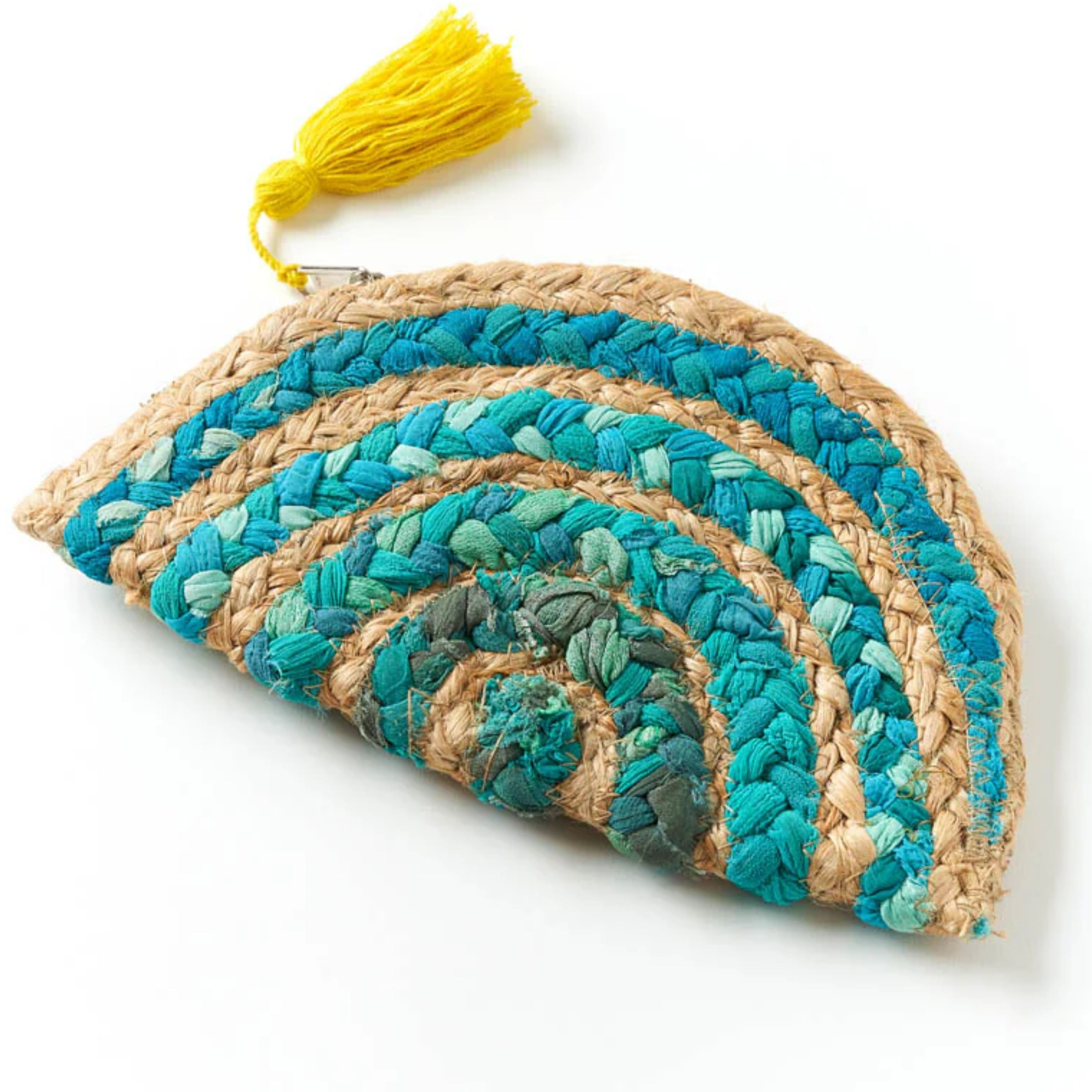 Green Cloth Jute Clutch, Handmade Chindi Purse