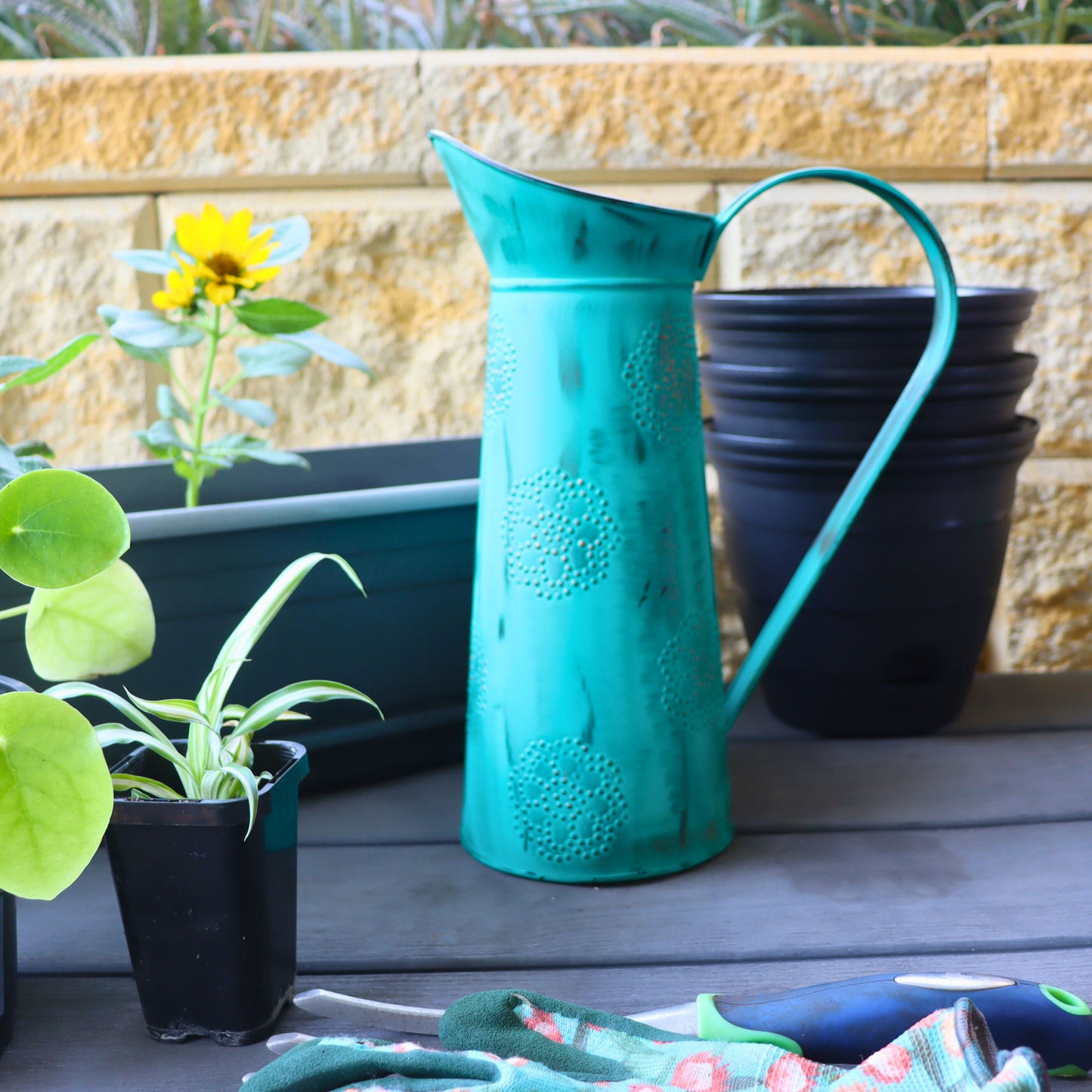 Green Watering Can/Jug 3 Litre, Eco-friendly Gift for Plant Lovers - Aksa Home Decor