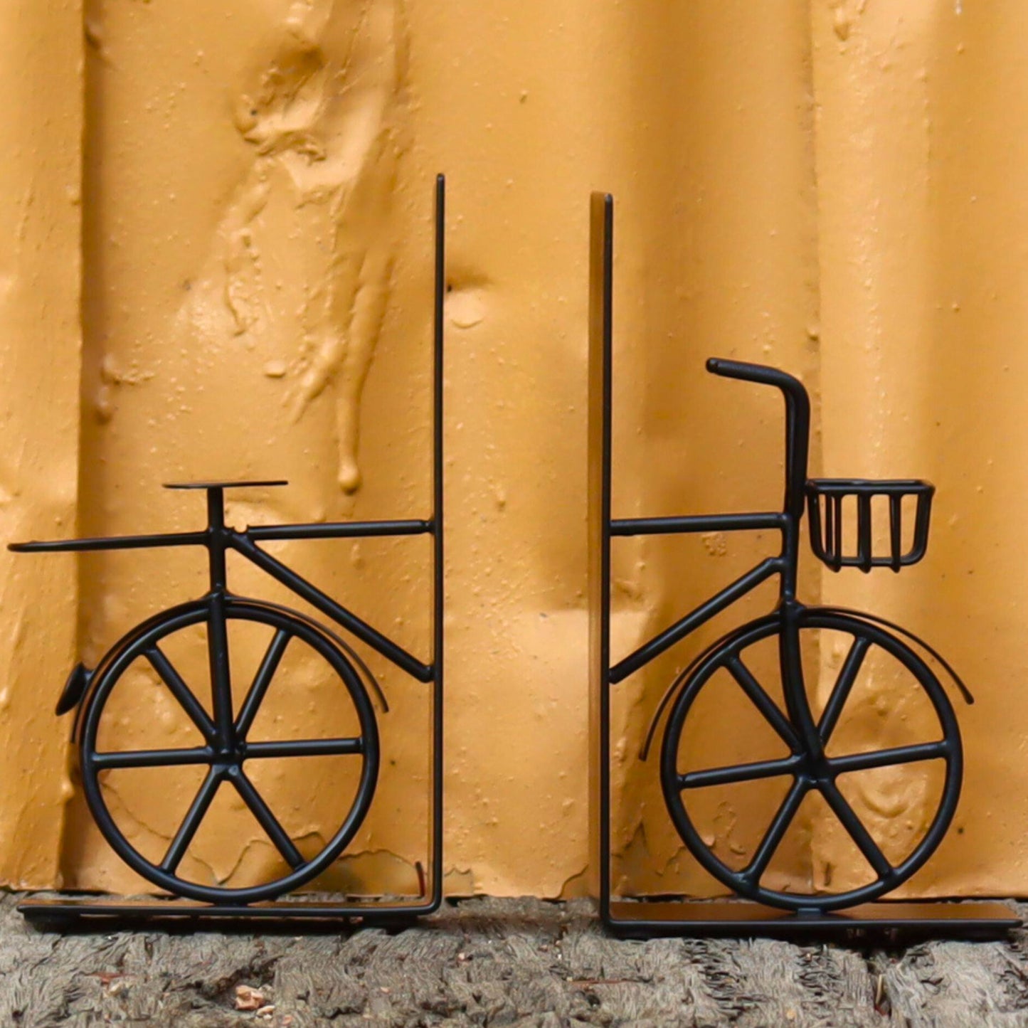 Handcrafted Black Bicycle Bookends, Industrial look Anti Skid, Gift for Book Lover - Aksa Home Decor 