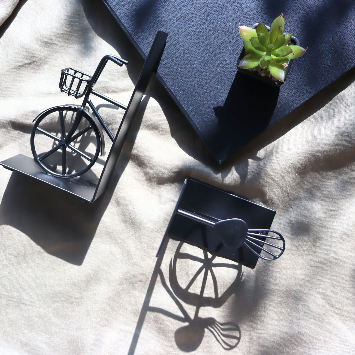 Handcrafted Black Bicycle Bookends - Industrial look, Anti-Skid, Gift for Book Lover - Aksa Home Decor