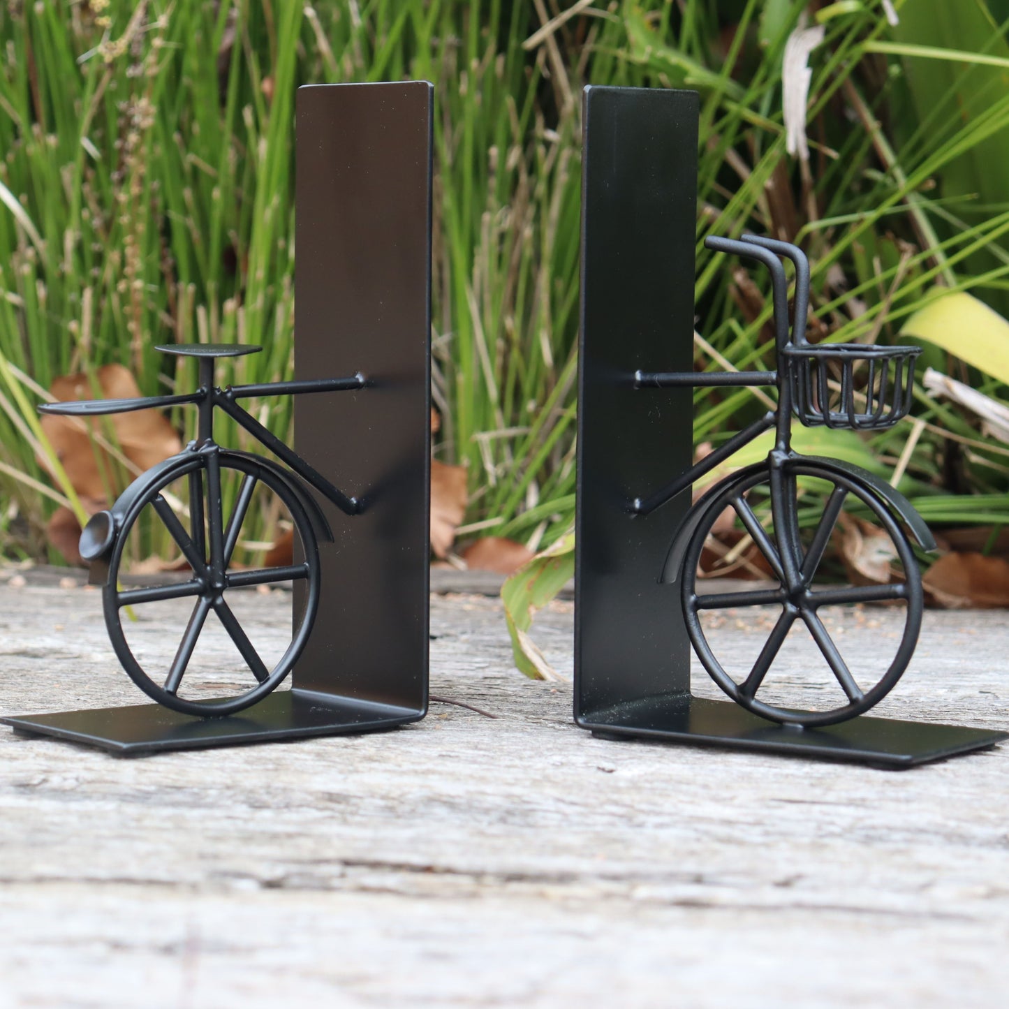 Handcrafted Black Bicycle Bookends, Industrial look Anti Skid, Gift for Book Lover - Aksa Home Decor
