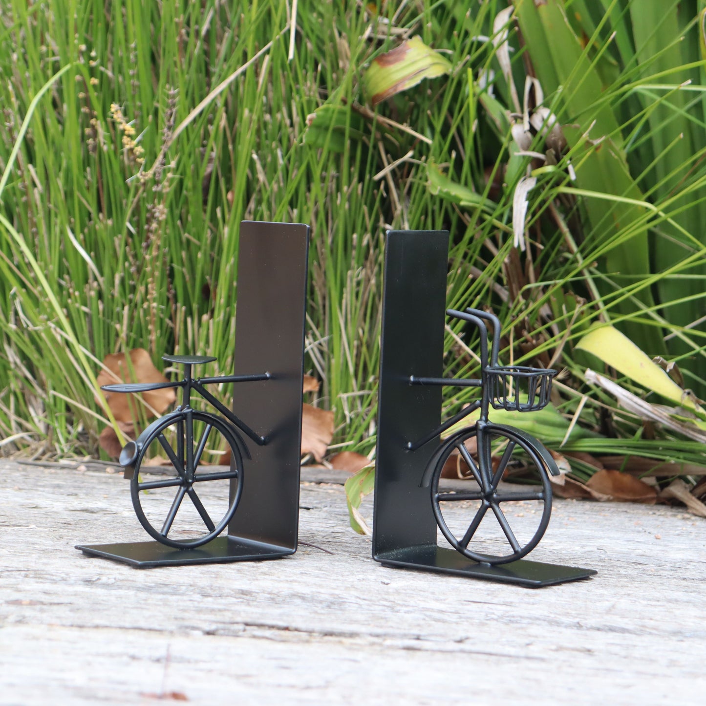 Handcrafted Black Bicycle Bookends, Industrial look Anti Skid, Gift for Book Lover - Aksa Home Decor