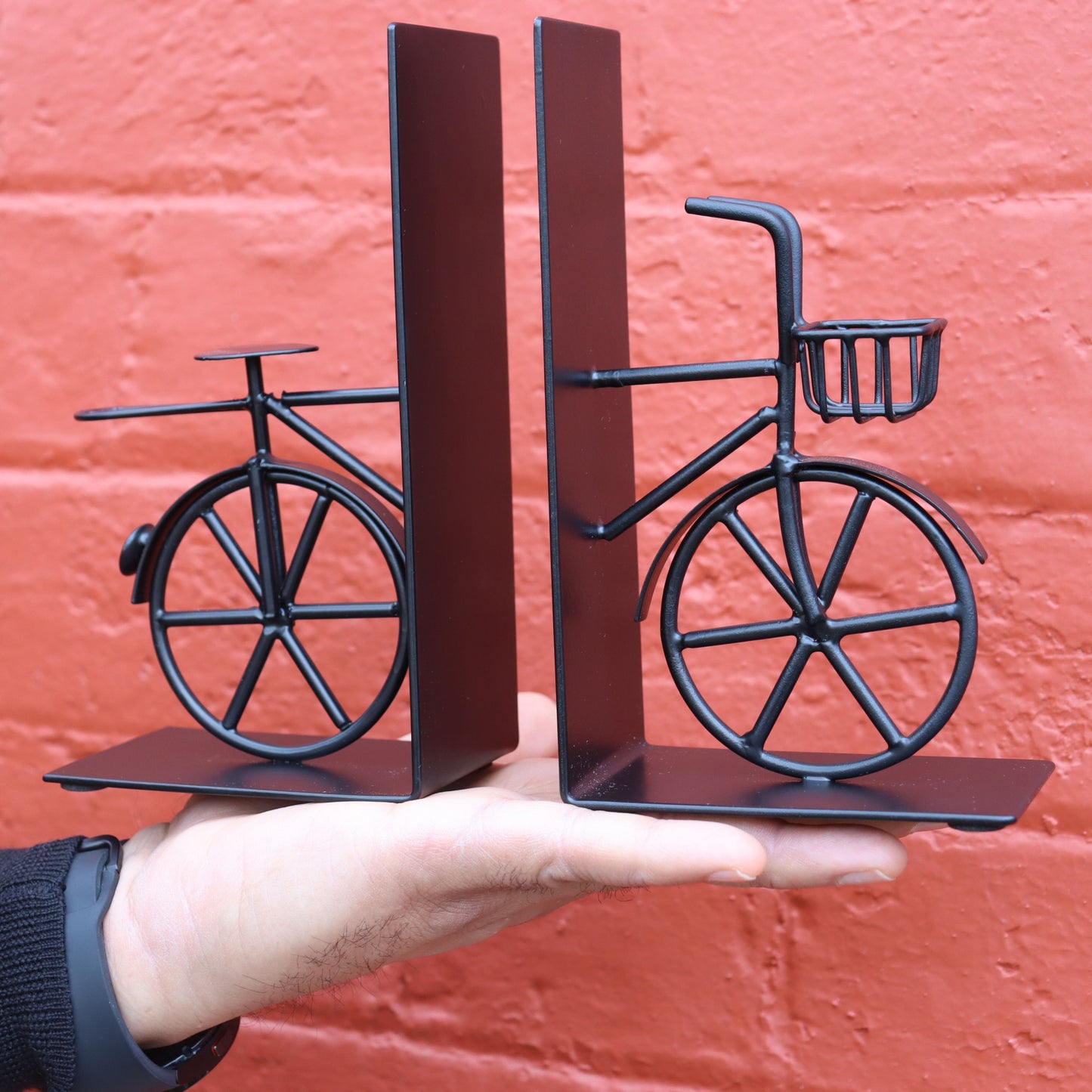 Handcrafted Black Bicycle Bookends, Industrial look Anti Skid, Gift for Book Lover - Aksa Home Decor 