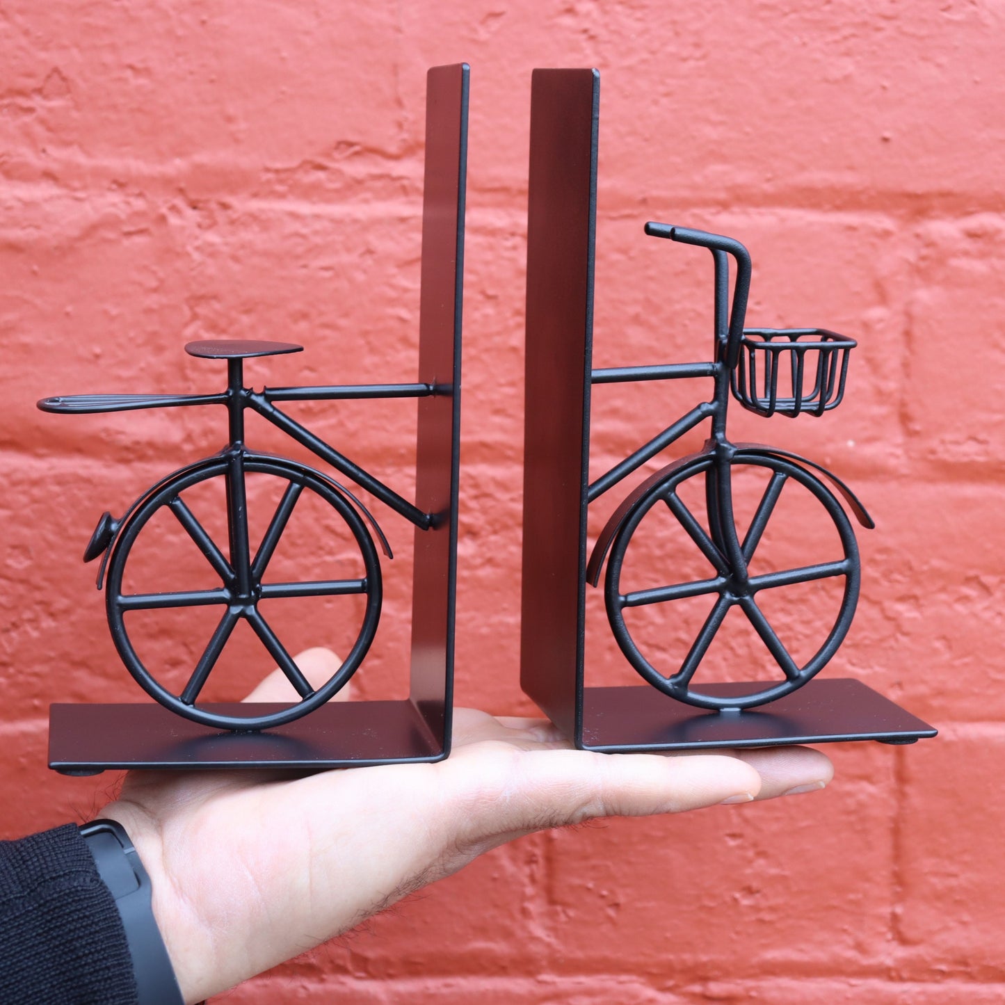 Handcrafted Black Bicycle Bookends, Industrial look Anti Skid, Gift for Book Lover - Aksa Home Decor