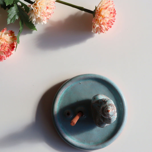 Handmade Ceramic Buddha Incense Holder - Fair Trade Artisan Incense Burner for Sticks - Aksa Home Decor