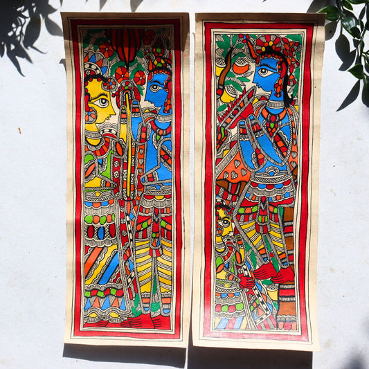 Indian Madhubani Painting - Krishna, Hand Sketch, Artwork, Assorted - Aksa Home Decor