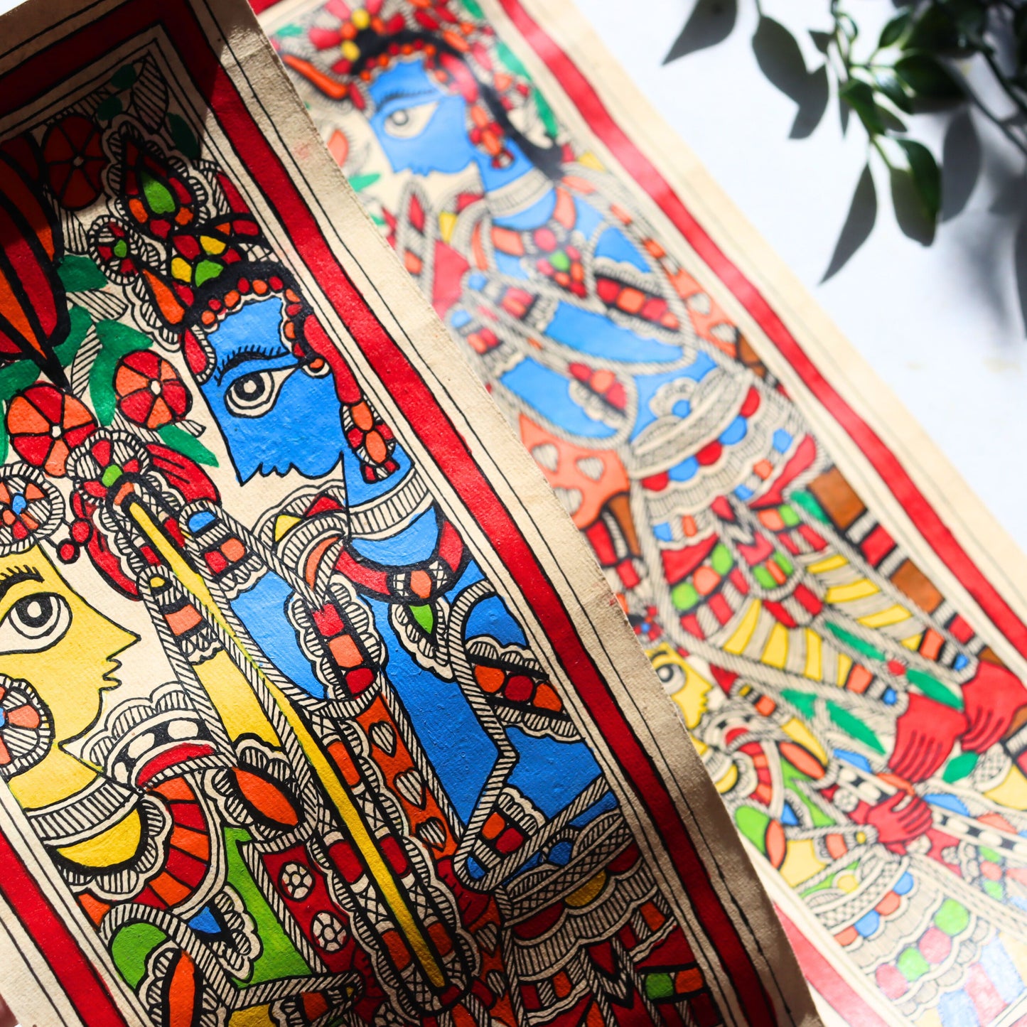 Indian Madhubani Painting - Krishna, Hand Sketch, Artwork, Assorted - Aksa Home Decor