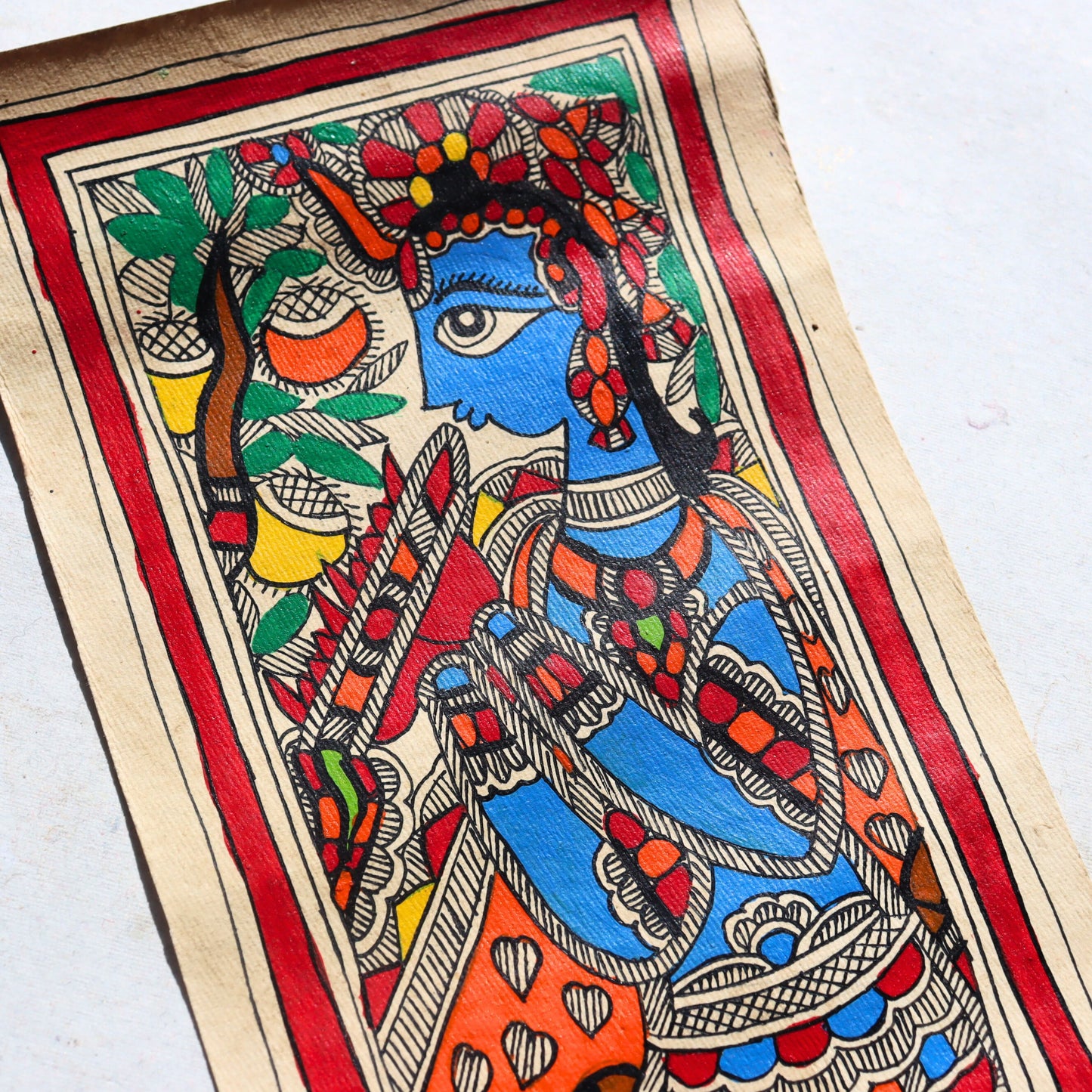 Indian Madhubani Painting - Krishna, Hand Sketch, Artwork, Assorted - Aksa Home Decor