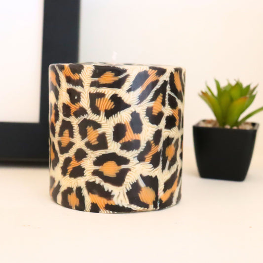 Leopard Animal Print Candle, Safari Jungle Theme Pillar Candle 9 cm - Aksa Home Decor 