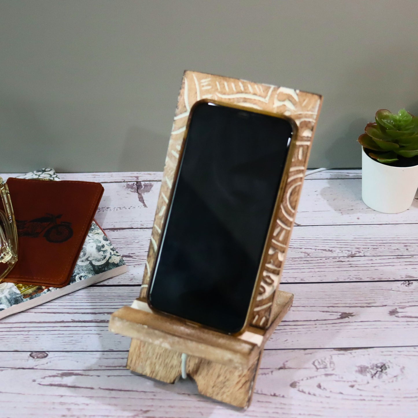 Mandala Smartphone Dock, Collapsible Wood Stand Phone Docking Station - Aksa Home Decor
