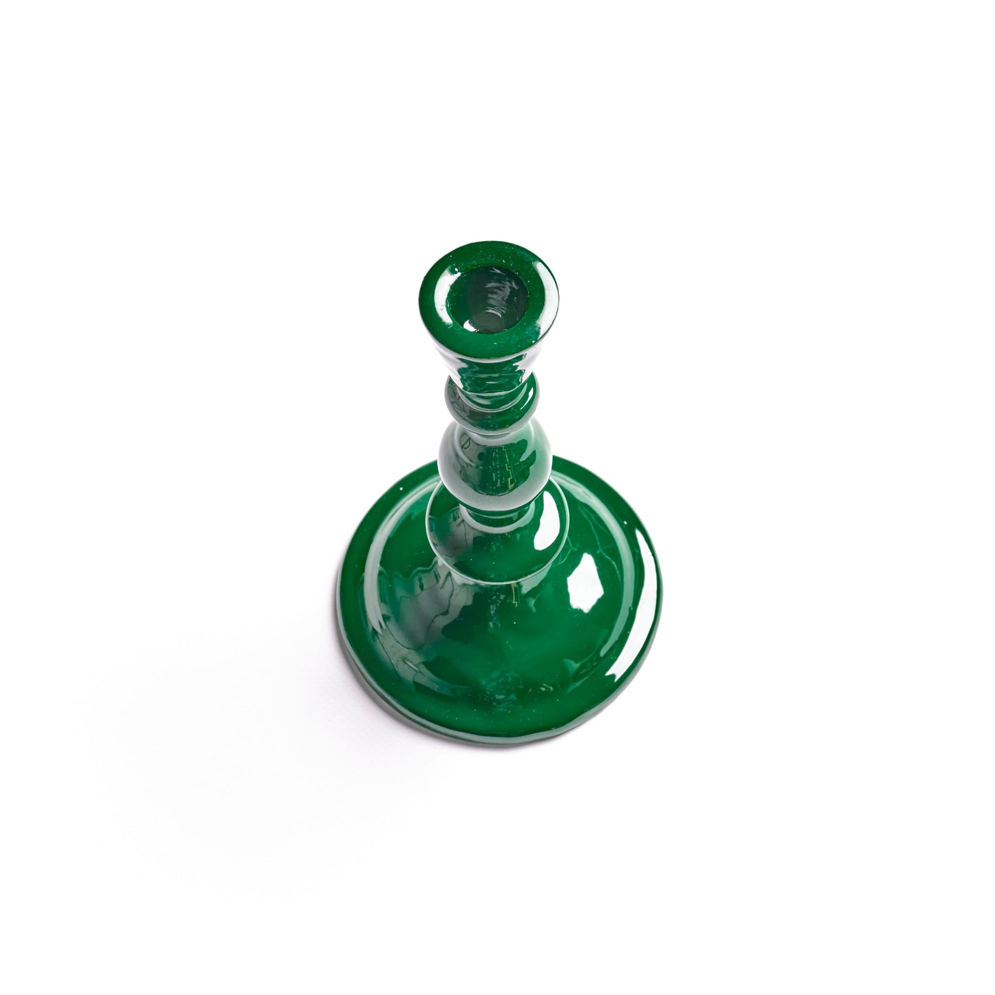Metal Candle Holder for Tapers - Dark Green Candlestick with Ceramic finish - Aksa Home Decor