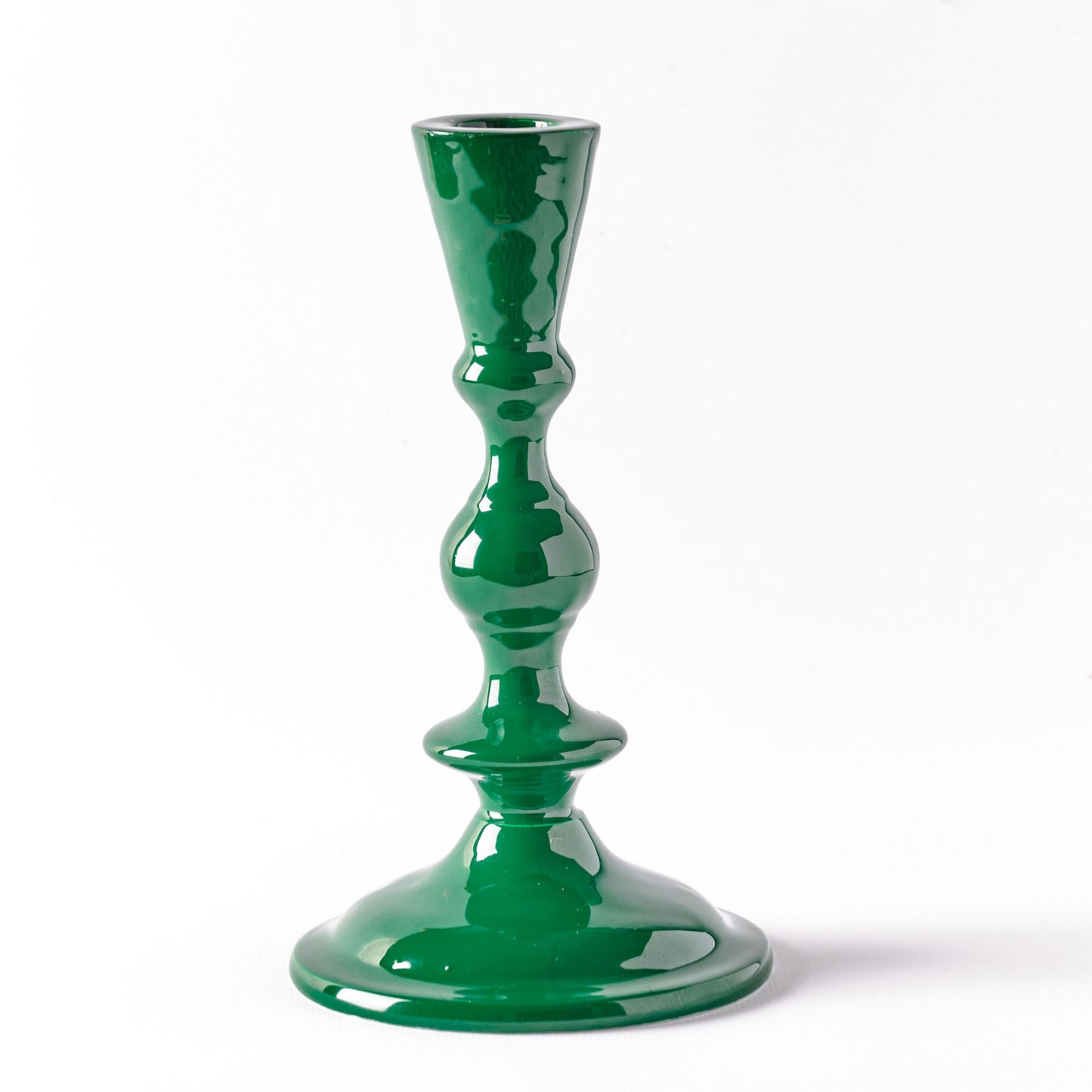Metal Candle Holder for Tapers - Dark Green Candlestick with Ceramic finish - Aksa Home Decor