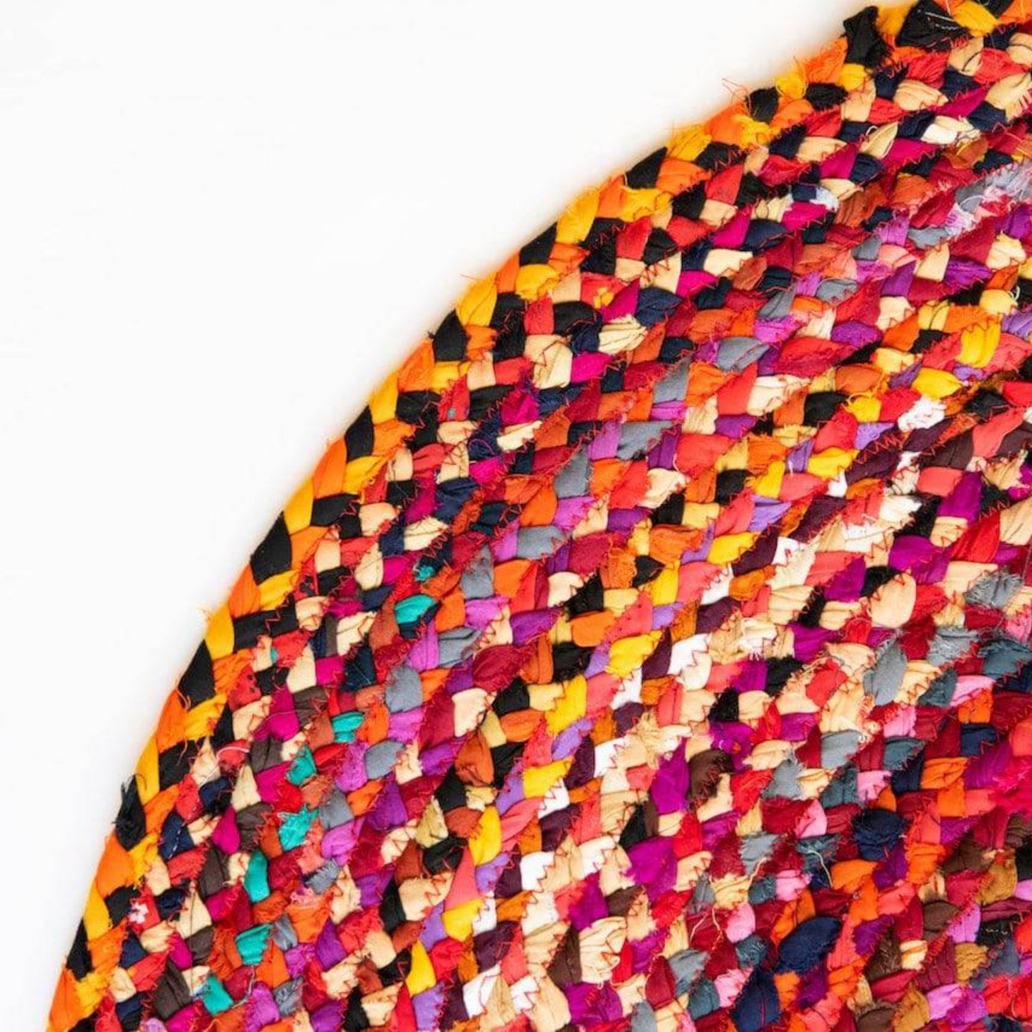 Recycled Cotton Round Chindi Rag Rug - Multicolour 3 ft, Braided Style, Hand-Knotted - Aksa Home Decor