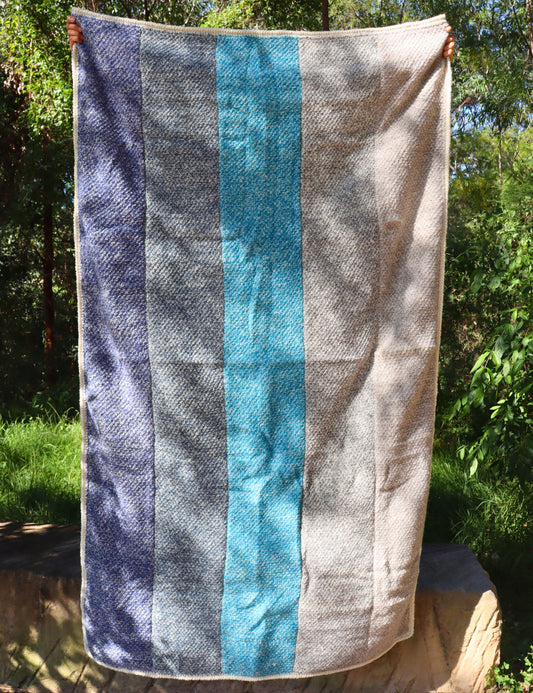 Striped Wool Throw Blanket - Hand-knit - Aksa Home Decor