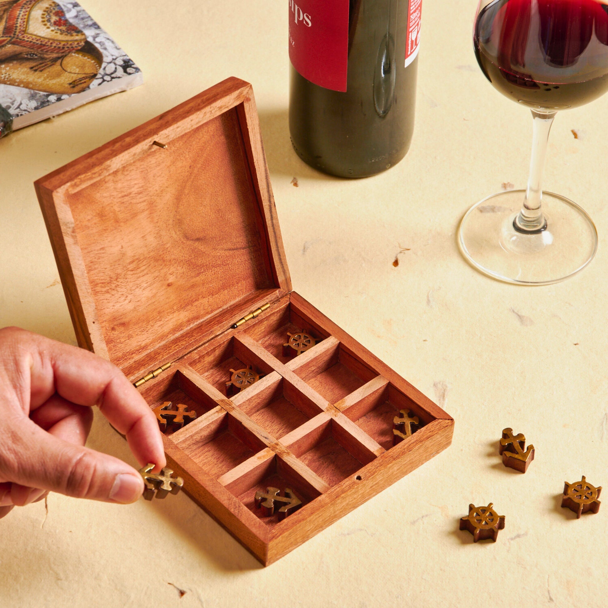 Tic Tac Toe Travel Wooden Game Box, Sea Marine Theme, Nautical Beach Decor - Aksa Home Decor