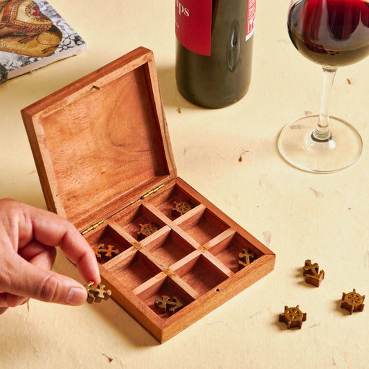 Tic Tac Toe Travel Wooden Game Box, Sea Marine Theme, Nautical Beach Decor - Aksa Home Decor