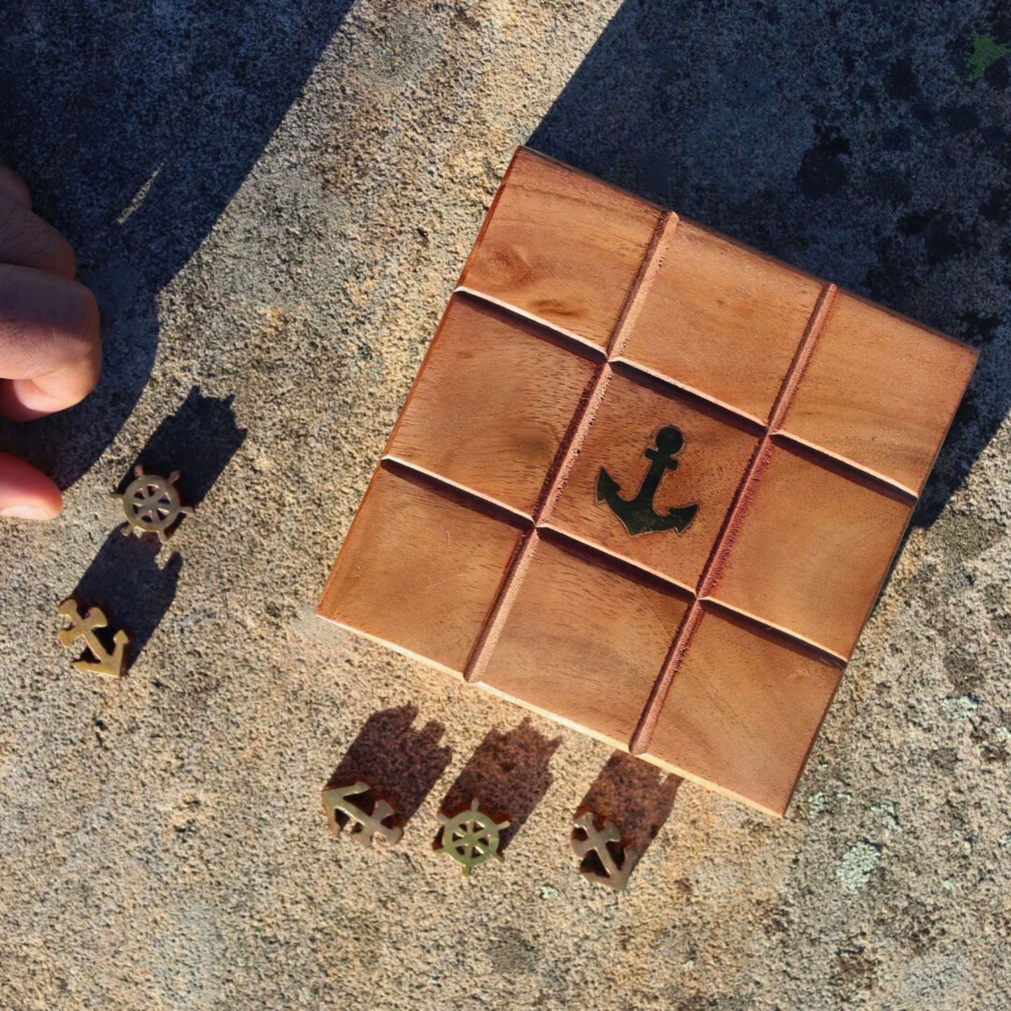 Tic Tac Toe Travel Wooden Game Box, Sea Marine Theme, Nautical Beach Decor - Aksa Home Decor