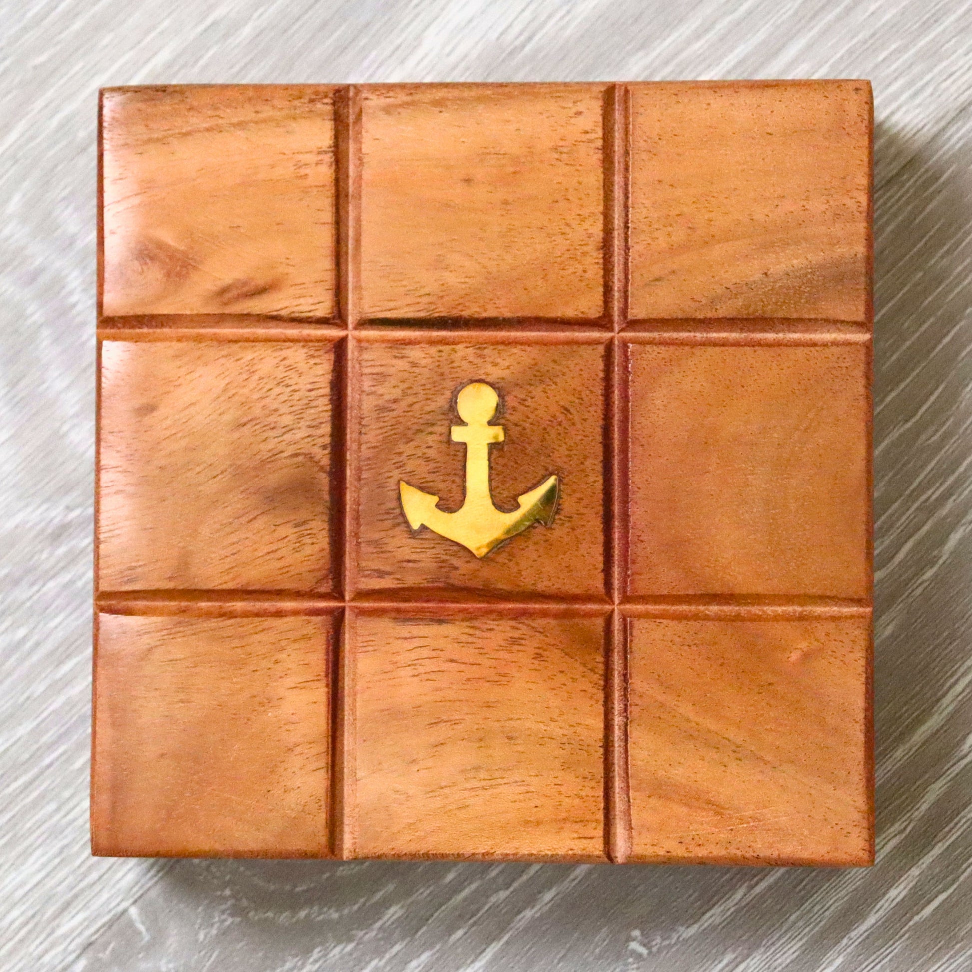 Tic Tac Toe Travel Wooden Game Box, Sea Marine Theme, Nautical Beach Decor - Aksa Home Decor
