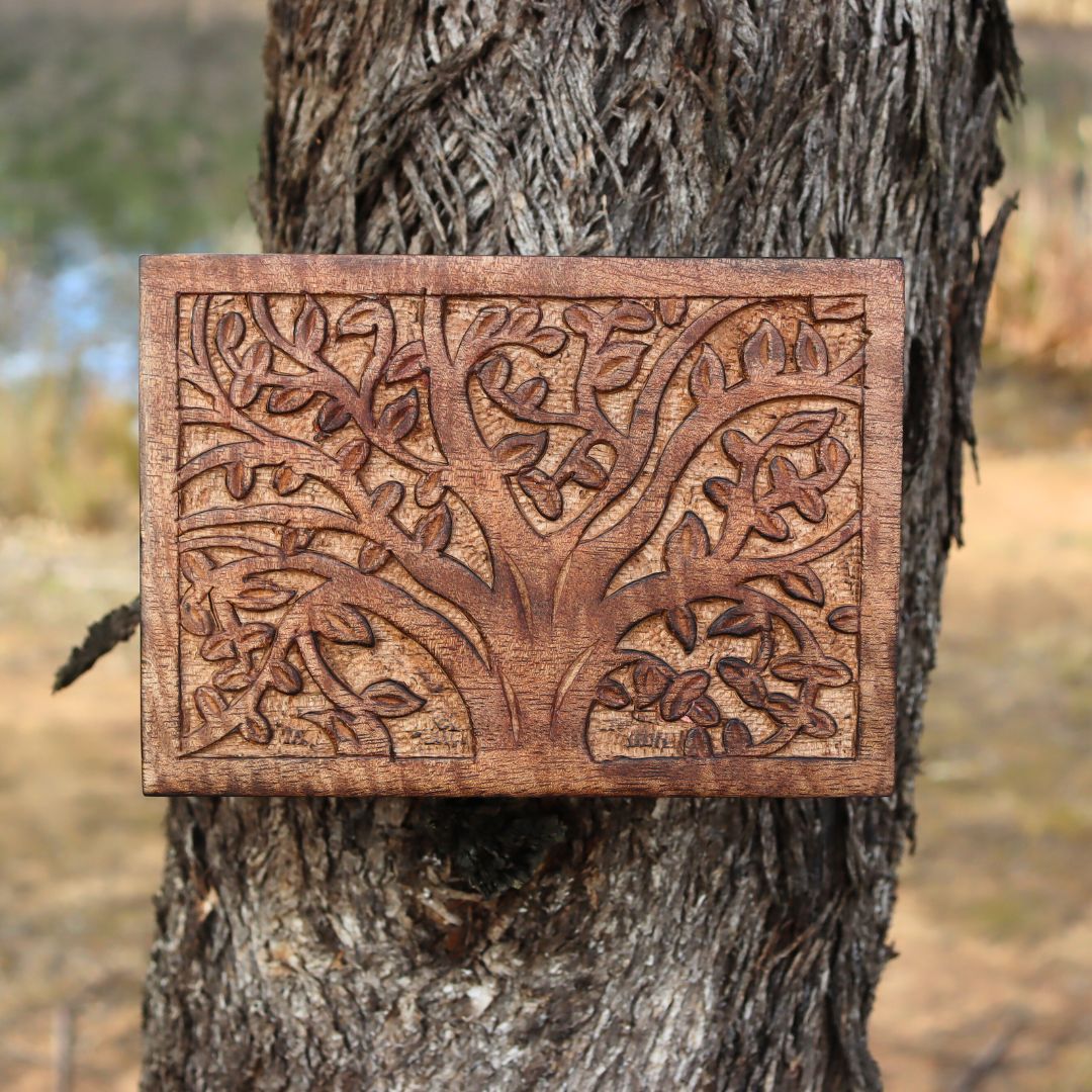 Tree of Life Wood Jewellery Keepsake Box - Rectangle, Compartment, Medium - Aksa Home Decor