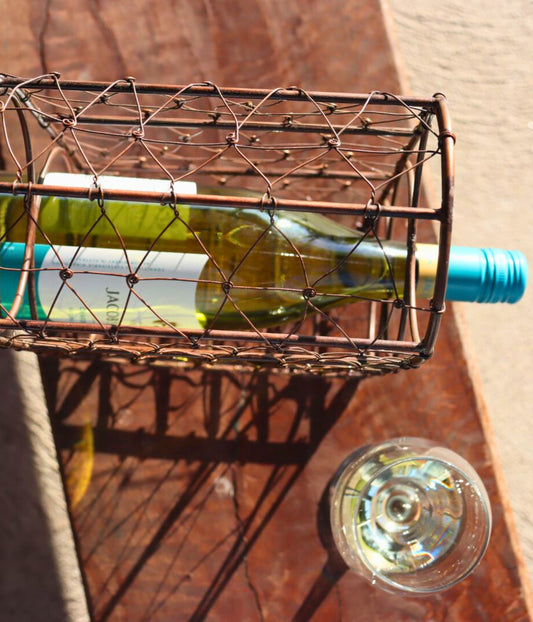Wine Rack, 3 Bottles, Vertical, Handmade, Tabletop Brown Metal Wire Holder - Aksa Home Decor