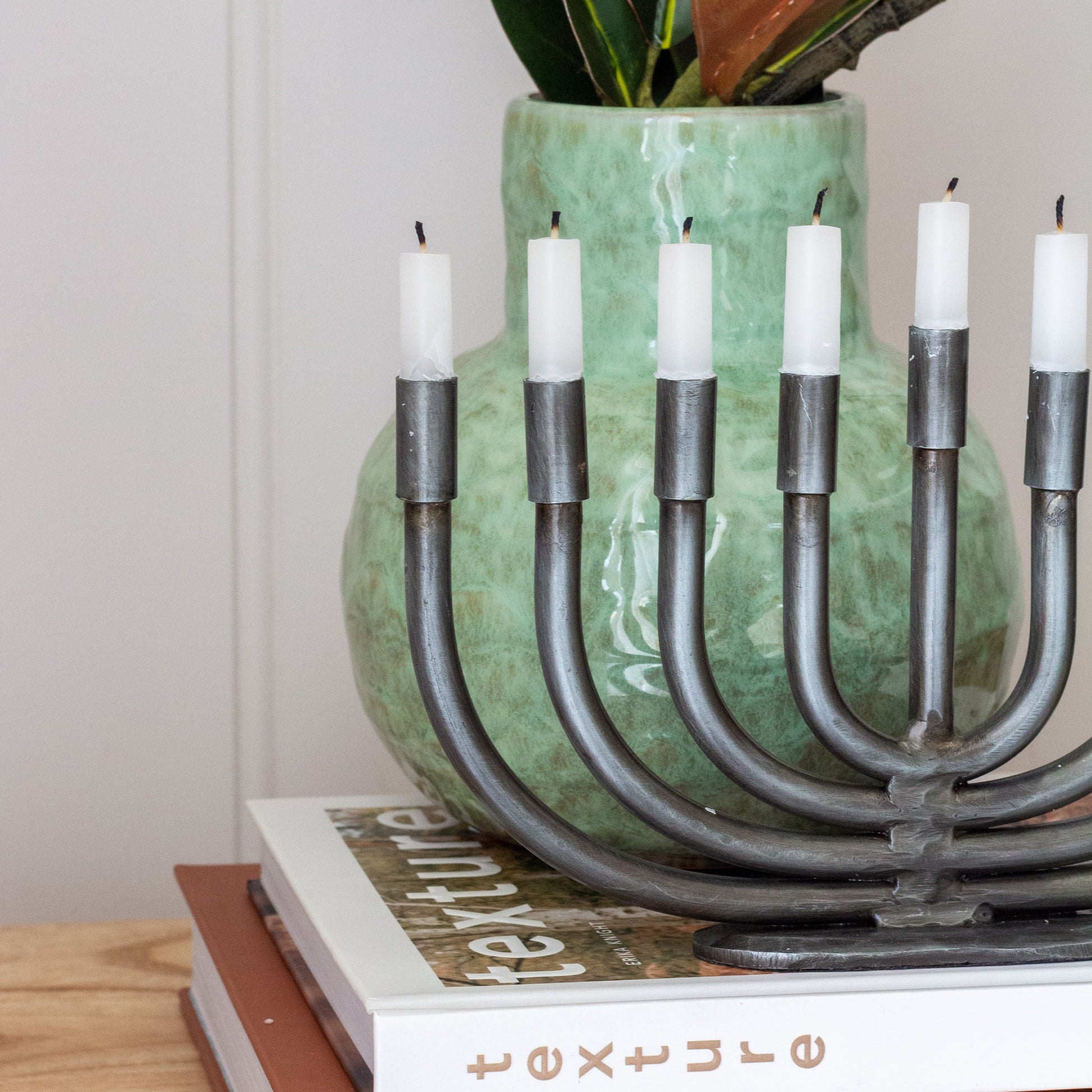 Wrought Iron Menorah Hanukkah Candle Holder - Handcrafted - Aksa Home Decor