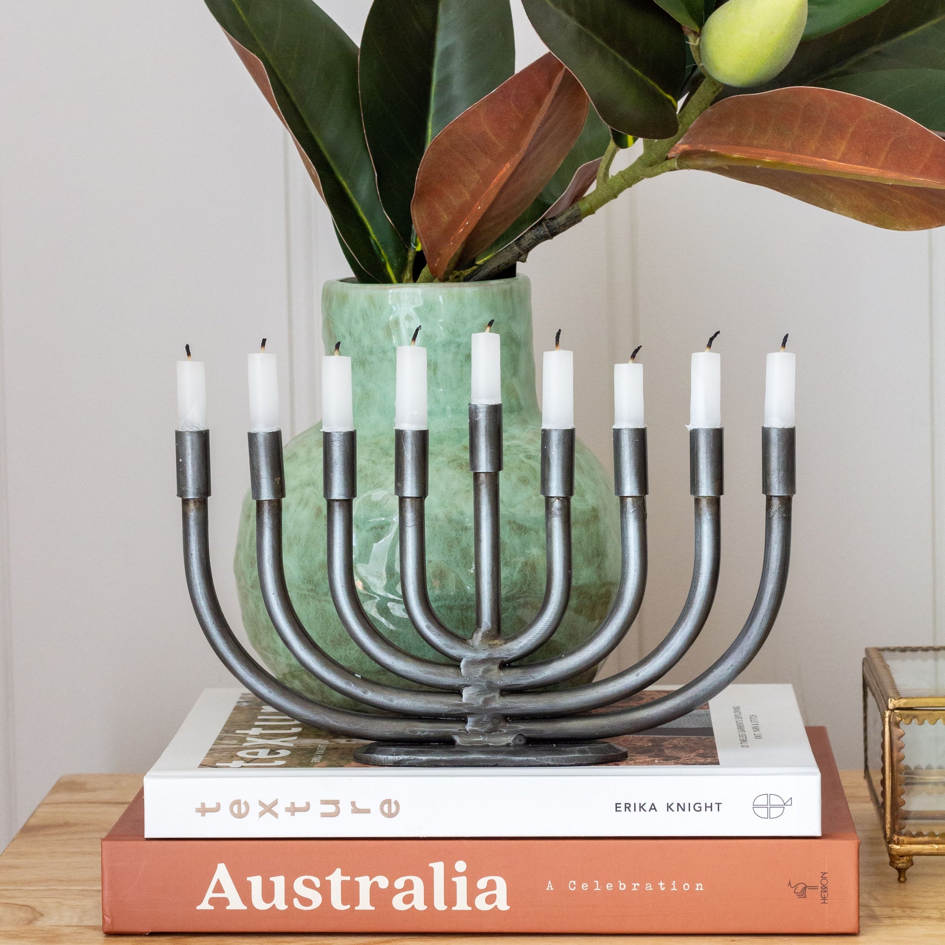 Wrought Iron Menorah Hanukkah Candle Holder - Handcrafted - Aksa Home Decor