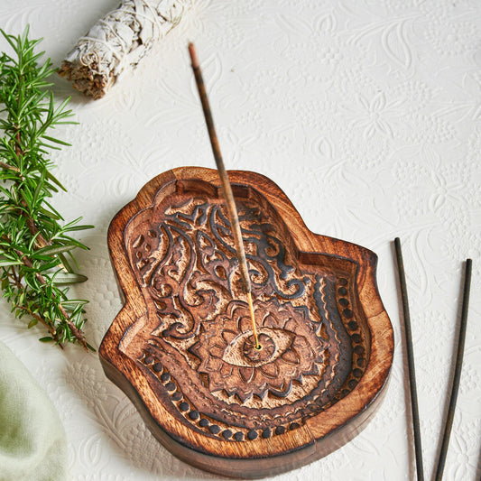 Hamsa Incense Holder and 10 Sandalwood Incense: Relaxation Gift Pack
