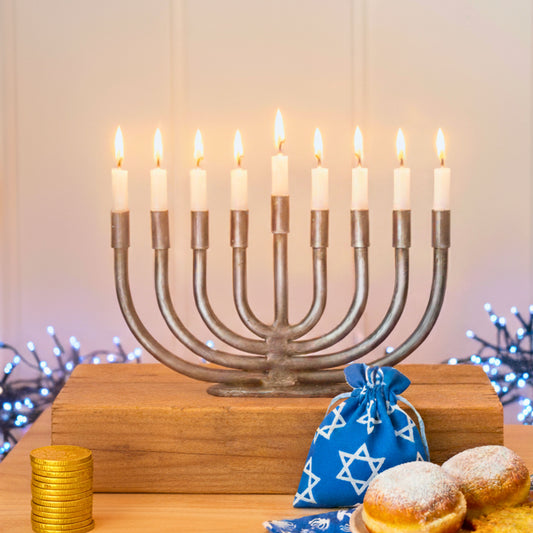 Wrought Iron Menorah - Handcrafted Jewish Candle Holder, 9 Lamps - Aksa Home Decor