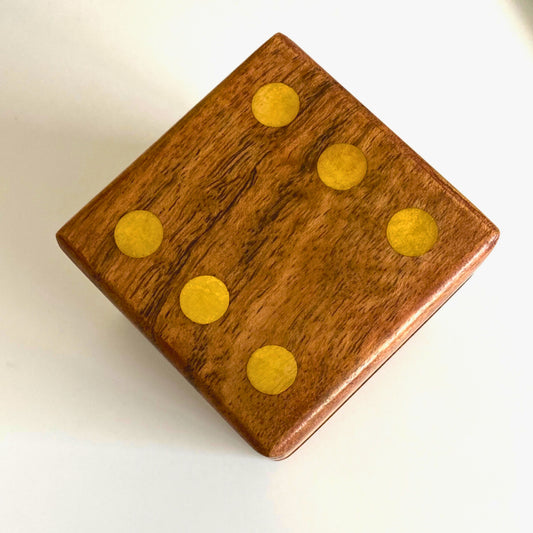Wood & Brass Dice in Box Set of 6, Handcrafted Sustainable Dice Storage - Aksa Home Decor