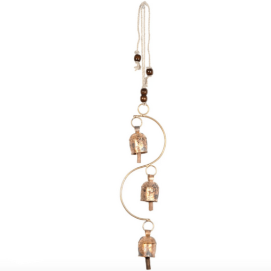 3 Rustic Decorative Bells - Adjustable Bead String - Aksa