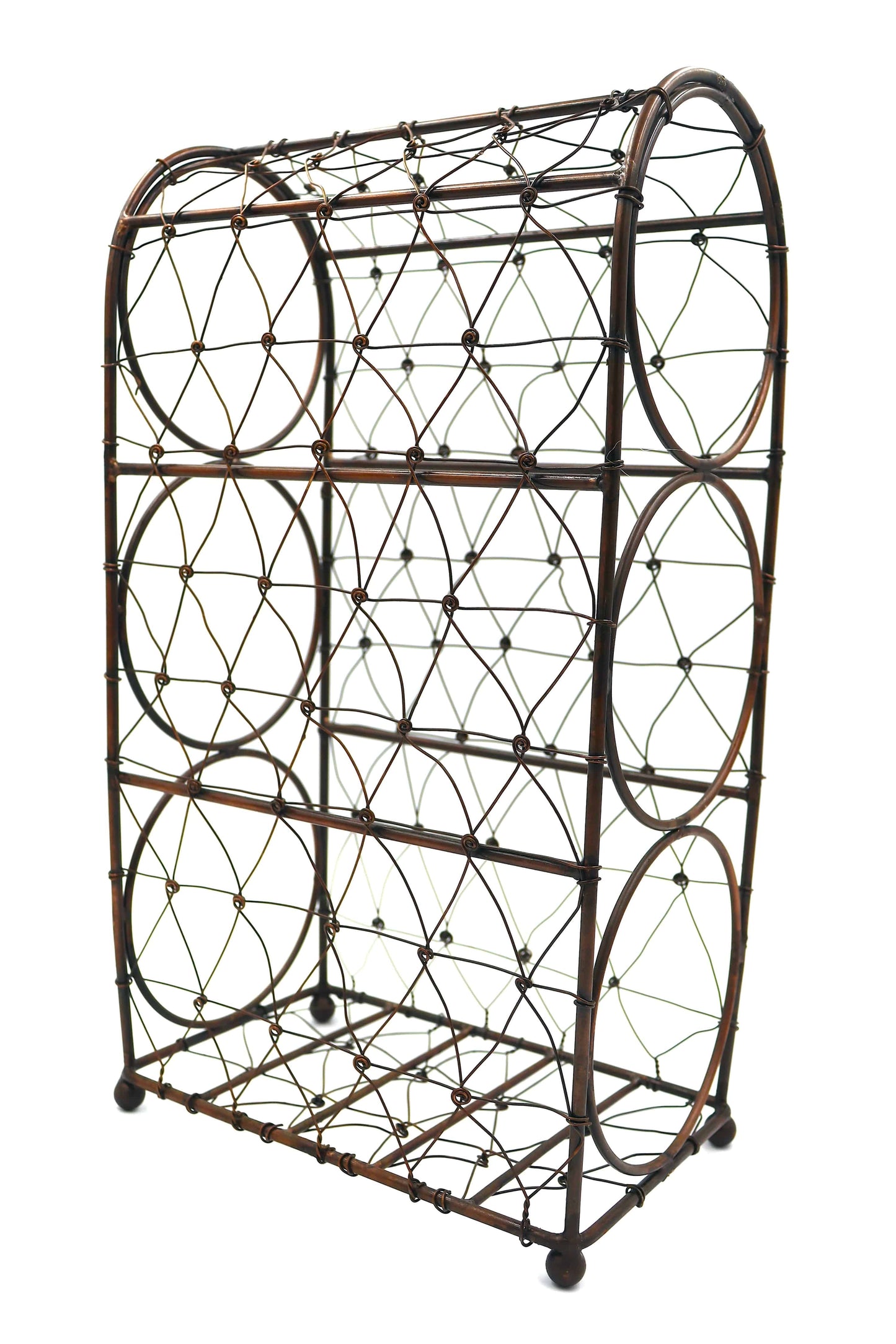 3 Wine Bottles Wire Vertical Rack - Tabletop, Handmade, Brown Metal Holder - Aksa Home Decor